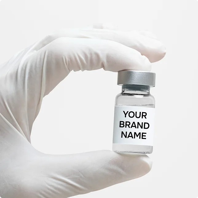 Scientist holding a custom peptide vial